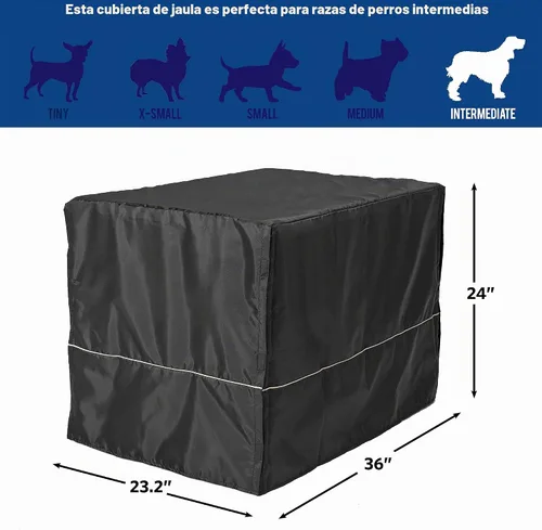 Vista 5 de MidWest Homes for Pets Funda intermedia para jaula de perro, cubierta de perrera de poliéster negro que se adapta a la mayoría de las jaulas de 36