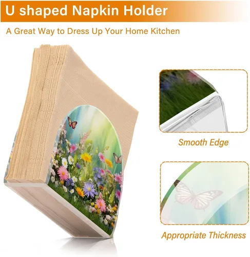 Vista 4 de Servilletero de mariposa de primavera para mesas, servilleteros de acrílico transparente para servilleteros de cóctel para cocina, restaurante, bar