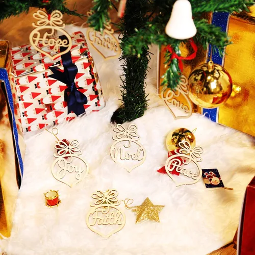 Vista 4 de Bememo 30 adornos de Navidad a granel de madera para árbol de Navidad, colgantes de fe, esperanza, rústico, religioso, cristiano, adornos huecos