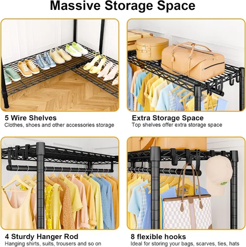 Vista 7 de ULIFHOME E15C Pro - Perchero en forma de L para esquina, perchero independiente para colgar ropa, sistema de armario resistente de 48.8 pulgadas