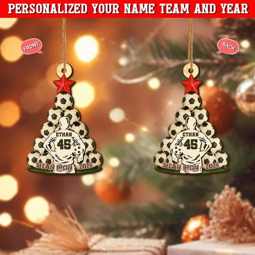Vista 3 de Adornos de Navidad deportivos personalizados, adorno de madera impreso plano en 2D para el árbol de Navidad, decoración de fiesta de Navidad