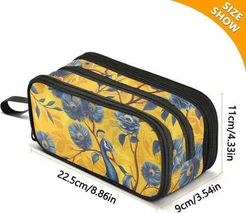 Vista 3 de Bolsas de lápices de nylon para la escuela neo-realismo pavo real mantequilla amarillo azul gran capacidad arte lápiz caso papelería bolsa
