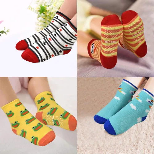 Vista 4 de SkiBeaut Calcetines antideslizantes para niños y niñas de 1 a 7 años, 12 pares de calcetines para niños y niñas