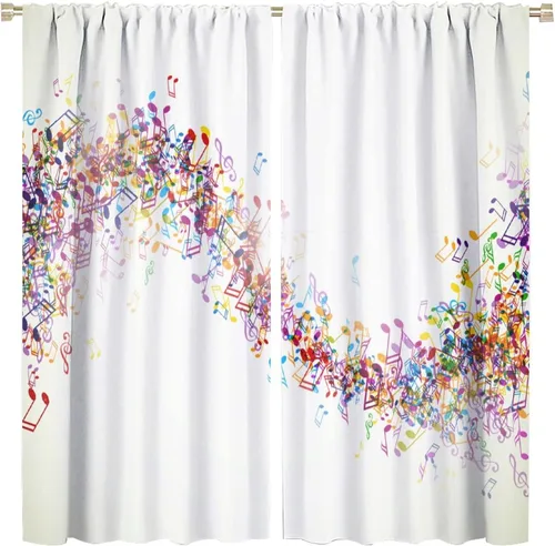 Vista 33 de Cortinas de notas musicales, blanco y negro, instrumento musical, canción, arte de canción, opacas, para ventana, dormitorio, sala de estar