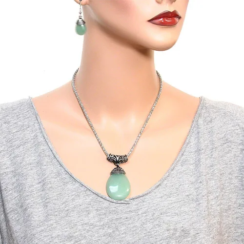Vista 2 de Falari Juego de aretes y collar de piedra natural en forma de lágrima