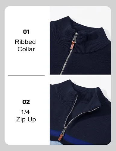 Vista 11 de MAGCOMSEN Suéteres de algodón con cremallera de 1/4 para hombre, suéter tipo polo, a rayas, para otoño e invierno, sudaderas cálidas