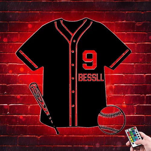 Vista 3 de Letrero de metal de jersey deportivo personalizado con luz LED, nombre y número personalizado, letrero de neón con nombre personalizado, decoración