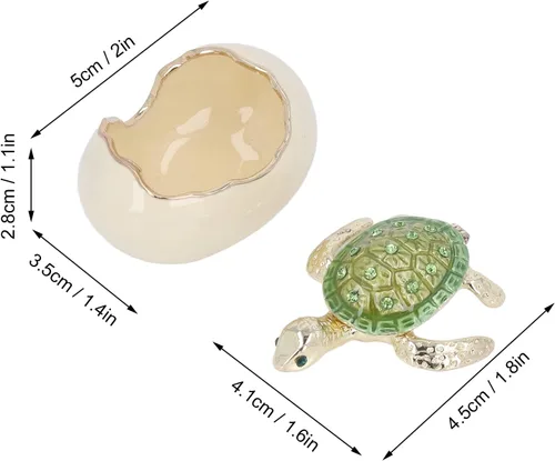 Vista 3 de Caja de baratijas de tortugas, aleación de zinc verde, hecha a mano, de metal, figura de tortugas bebés, caja de joyería para aretes de metal