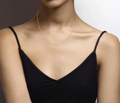 Vista 4 de Miabella 925 Sterling Silver or 18Kt Yellow Gold Over Silver Italian 1mm Adjustable Solid Thin Bolo Box Chain Necklace for Women Made in Italy