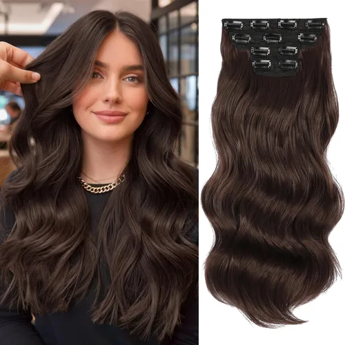 Vista 18 de Extensiones de cabello con clip de Vigorous de 20 pulgadas, con reflejos rubio playa, extensiones de cabello ondulado largo y suave de cabello