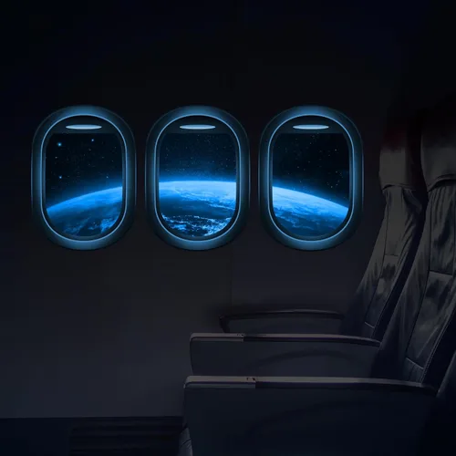 Vista 9 de Calcomanías de pared 3D que brillan en la oscuridad con temática espacial, juego de 3 calcomanías para ventana con temática de galaxia