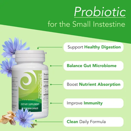 Vista 2 de New Earth Acidophilus - Probiótico para apoyo gastrointestinal superior - Lactobacillus DDS-1, prebiótico de inulina y microalgas silvestres