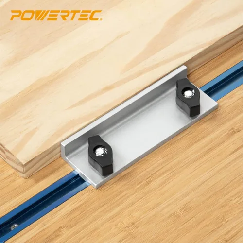 Vista 5 de POWERTEC 71910 Kit de topes y abrazaderas en T para carpintería, incluye 2 topes largos, 2 topes cortos, 2 topes InLine y 4 abrazaderas de sujeción