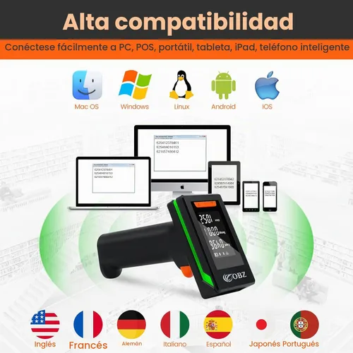 Vista 5 de Escáner de código de barras Bluetooth OBZ de mano,Escáner de código QR 2D