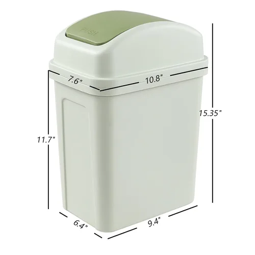 Vista 2 de Bote de basura de 1.8 galones con tapa giratoria, cubo de basura de plástico de 7 L (verde), F