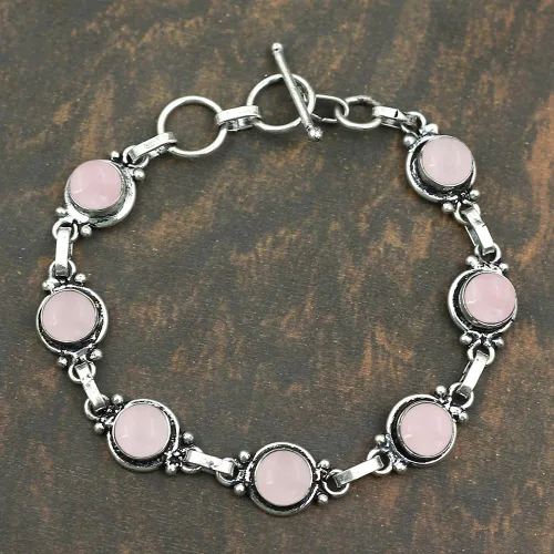 Vista 40 de Round Shape Natural & Synthetic Gemstones Silver Plated Bracelets for Women - Vintage Bohemian Style Handmade Birthstone Adjustable Link Bracelet