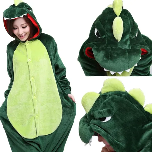 Vista 5 de ICNGLKSND Pijama unisex con capucha de animales para adultos, de una pieza, de dinosaurio, manga larga, felpa, cosplay, vestido de pijama de una