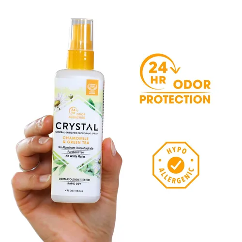 Vista 2 de Crystal Essence - Desodorante mineral en aerosol, manzanilla y té verde, 4 onzas