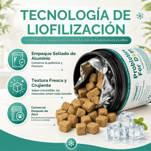 Vista 5 de ZEBORA Probióticos para perros, salud intestinal y digestiva, 120 masticables liofilizados