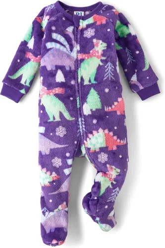 Vista 8 de The Children's Place Pijama de una pieza con pies y cremallera frontal para bebés y niños pequeños tartán acogedor