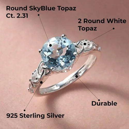 Vista 3 de Shop LC Blue Topaz Birthstone Ring for Women in 925 Sterling Silver Topacio azul