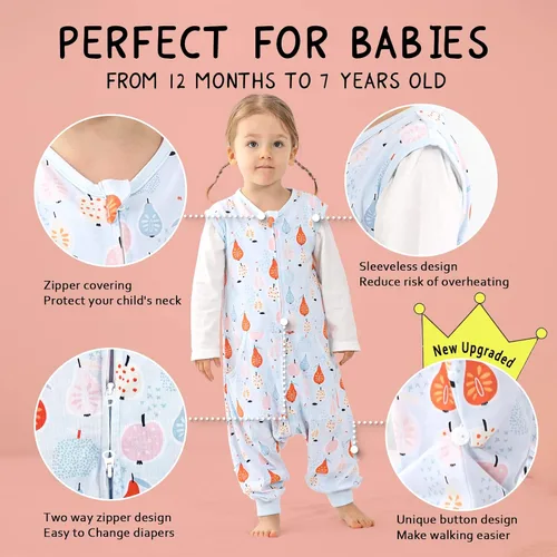Vista 2 de WONDAY Toddler Sleep Sack with Feet, 0.5 TOG Wearable Blanket Pera
