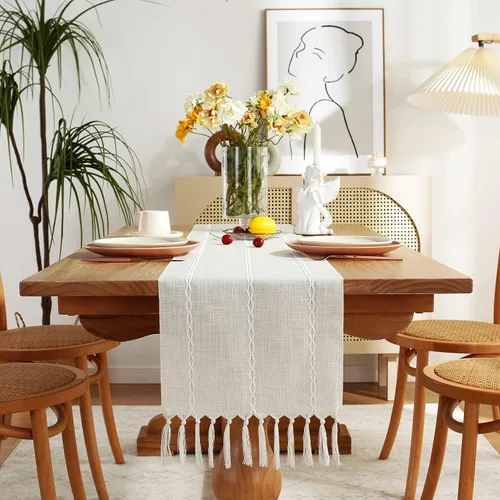 Vista 21 de Chassic - Caminos de mesa estilo granja, rústicos boho de 72 pulgadas de largo para comedor, decoración de mesa para fiestas, vacaciones y bodas, 14