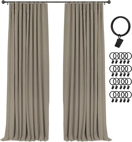 Vista 10 de INOVADAY Cortinas 100% opacas para dormitorio, cortinas opacas de color rosa bebé de 90 pulgadas de largo, cortinas opacas de lino con anillos
