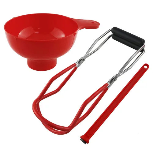 Vista 2 de Canning Essentials Kit ZZLZX - 1 embudo de enlatado de boca ancha roja con tapa magnética, kit de pinzas para conservas, tarros de conserva