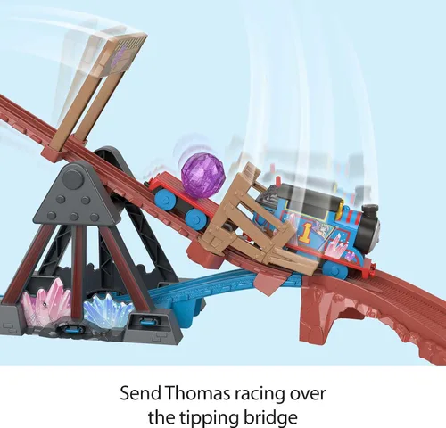 Vista 5 de Thomas & Friends Juego de tren de juguete motorizado Crystal Caves Adventure con Thomas, puente basculante y 8 pies de pista para niños en edad