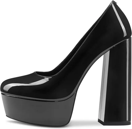 Vista 50 de TNYNFBEB Zapatos de tacón de plataforma alta para mujer, con puntera redonda, sin cordones, básicas, clásicas, de 5.5 pulgadas