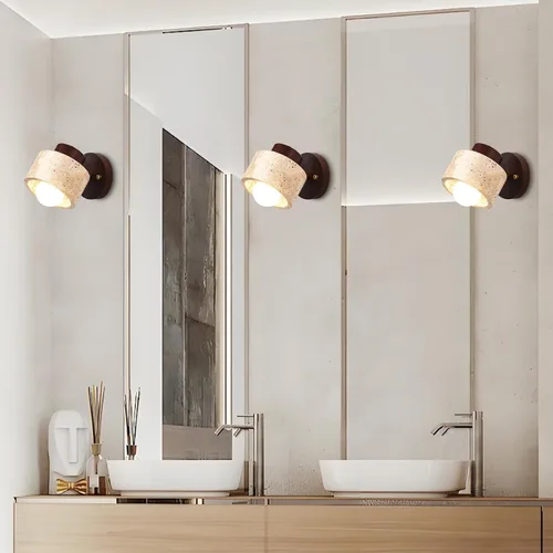 Vista 2 de Aplique de pared ajustable de piedra natural - Lámpara de baño de mármol con cableado directo, lámpara rústica de estilo campestre, iluminación