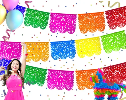 Vista 9 de Pancartas de fiesta mexicana – Cartel grande de papel picado – Decoraciones de fiesta de cumpleaños mexicana, suministros de fiesta para el Cinco