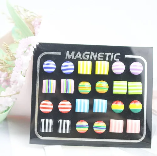 Vista 7 de Spiritlele 12 Pairs Colors Crystal Magnetic Earrings Set CZ Clip on Non Piercing Fake Stud Earrings Unisex