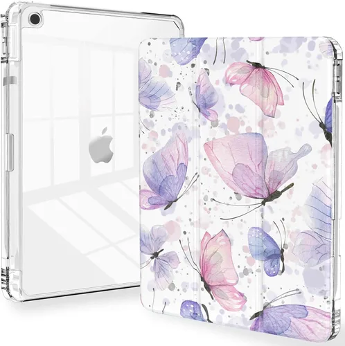 Vista 27 de Feams Funda para iPad de 9ª generación, funda triple para iPad 10.2, cubierta trasera transparente con soporte para lápiz y apagado Ángel