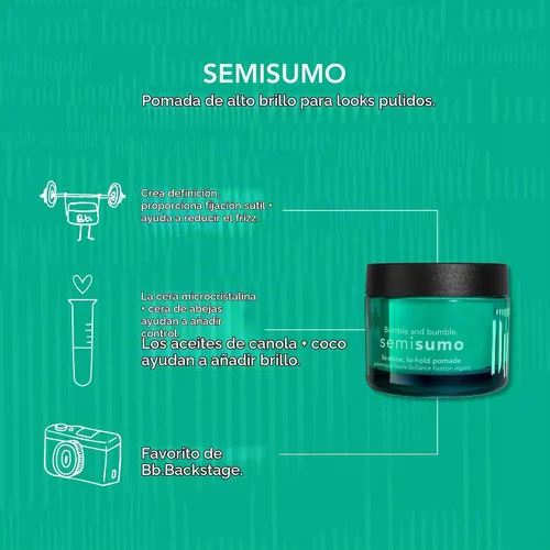 Vista 4 de Bumble and bumble. Semisumo Hi-Shine - Pomada para el cabello, crea definición, antiencrespamiento, sujeción sutil, acabado de alto brillo