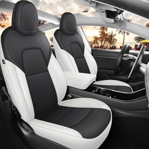 Vista 31 de Funda de asiento para modelo 3 2017 2018 2019 2020 2021 2022 2023, funda de asiento personalizada para Tesla Model 3, compatible con bolsa de aire