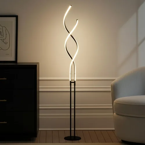 Vista 3 de Brightech Embrace - Lámpara de pie LED regulable - Moderna lámpara de pie ajustable en espiral para salas de estar y oficinas - Lámpara de mesa