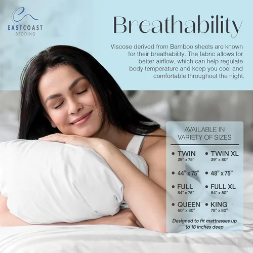 Vista 2 de East Coast Bedding Protector de colchón impermeable de viscosa derivada de mezcla de bambú, bolsillo profundo ultra suave que se adapta a hasta 18