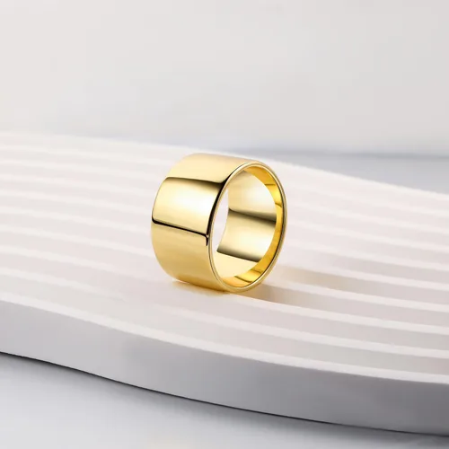 Vista 6 de RLMOON Anillos de banda ancha chapados en oro o plata de 18 quilates de 0.472 pulgadas, anillo de pulgar para mujeres y hombres, grueso, simple