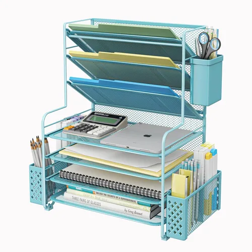 Vista 8 de Simple Trending Organizador de archivos de escritorio de 8 niveles, 1 paquete de bandeja de cartas, organizador de papel, accesorios de escritorio