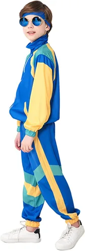 Vista 4 de COREWO Conjunto deportivo de los años 80 para niños, disfraz de hip hop, parte superior y pantalones, ropa deportiva de baile retro