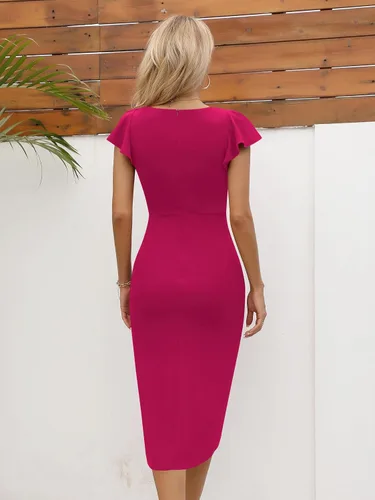 Vista 2 de Missufe Vestido de mujer con volantes y mangas con volantes, fruncido, entallado, para fiesta de verano, formal, con abertura media