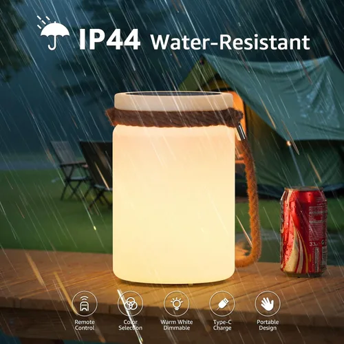 Vista 5 de uuffoo Paquete de 2 lámparas solares de mesa, impermeables, LED, inalámbricas, IP44 RGB y blanco cálido, regulables, para patio, camping