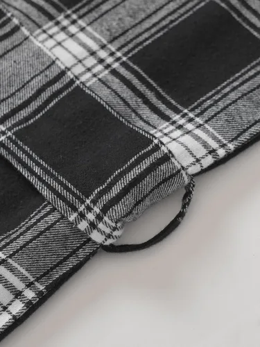 Vista 4 de Latuza Bata de franela de algodón para hombre hasta la rodilla a cuadros Negro