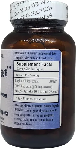 Vista 3 de Fad-Kat Fadogia Agrestis y Tongkat Ali 600 mg por cápsula Apoyo para el rendimiento atlético 60 cápsulas vegetales Sin estearatos