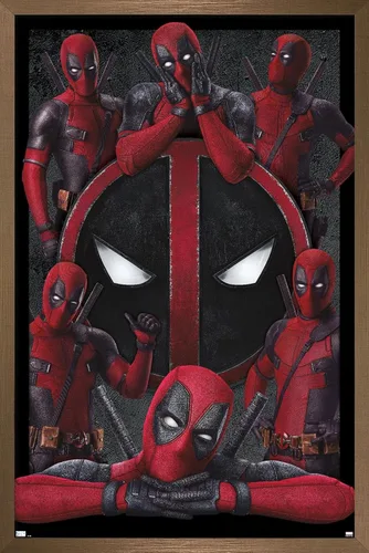 Vista 15 de Trends International Marvel Deadpool Legacy - Póster de collage de pared, 22.4 pulgadas de largo x 14.7 pulgadas, versión enmarcada de madera