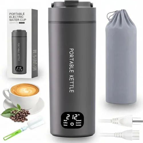 Vista 9 de Hervidor eléctrico portátil de doble voltaje, agua caliente de viaje para té, café, 6 controles de temperatura y pantalla LCD, acero inoxidable 304