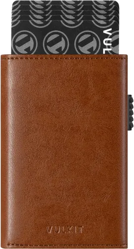 Vista 29 de VULKIT Cartera con tarjetero para hombre, con cierre magnético, bloqueo RFID, billetera de cuero triple, marino, Moderno