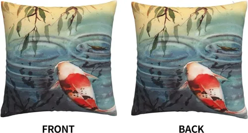Vista 3 de VARUN Fundas de almohada Koi Fish Water Lily Pond Blanco Rojo Carpa Ripples Funda cuadrada para decoración del hogar, sofá, coche, dormitorio, funda